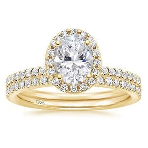 18K Yellow Gold .925 Sterling Silver and Diamond Cubic Zirconia Wedding Band Set